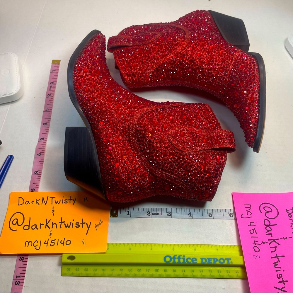 BNIB FIRST QUALITY Jessica Simpson Red Tamira 2 Rhinestone Ankle Boots 6M - Picture 13 of 16